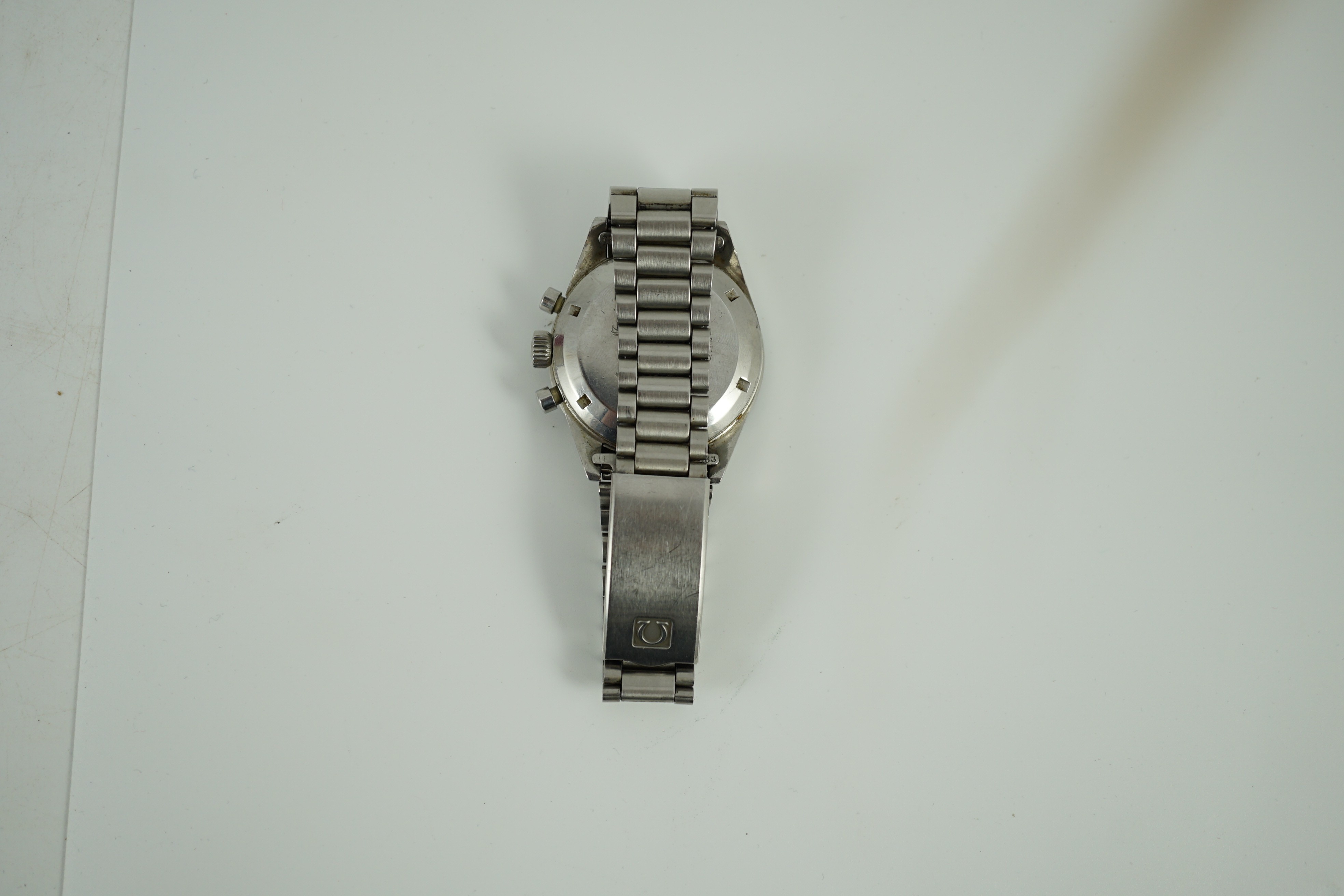 A gentleman's rare mid 1960's stainless steel Omega Speedmaster 'Ed White' manual wind chronograph wrist watch